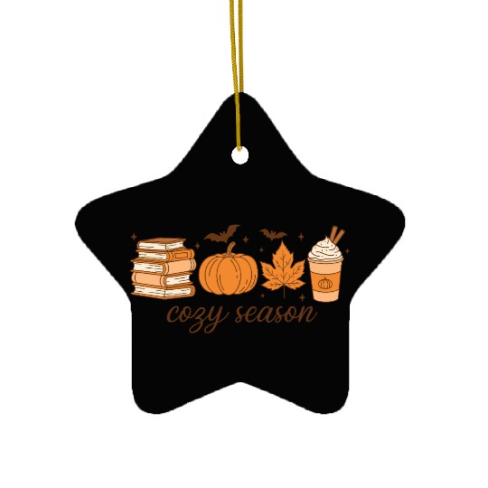 Cozy Season Pumpkin Latte Halloween Books & Leaves Ceramic Ornaments