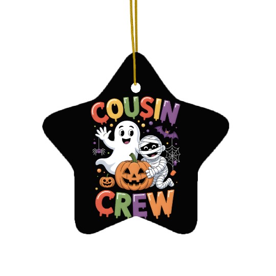 Halloween Cousin Crew with Cute Mummy and Ghost Ceramic Ornaments