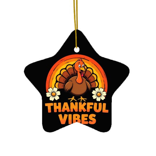 Thankful Vibes Turkey Rainbow Funny Thanksgiving  Ceramic Ornaments