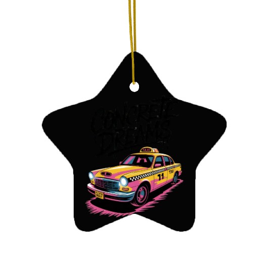 Vibrant Taxi Dreams Illustration Ceramic Ornaments