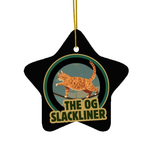 The OG Slackliner – Vintage Cat Walking the Line Ceramic Ornaments