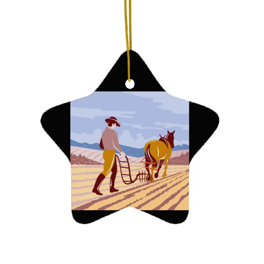 Farmer in Palouse Eastern Washington State WPA Art Ceramic Ornaments