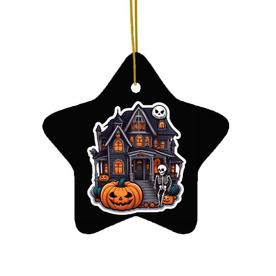 Haunted House Halloween Design Ceramic Ornaments