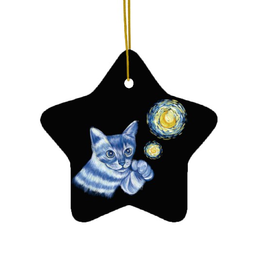Blue Starry Night British Shorthair Cat Graphic Ceramic Ornaments