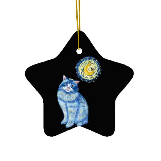 Blue Van Gogh Starry Night Ragdoll Cat Graphic Ceramic Ornaments