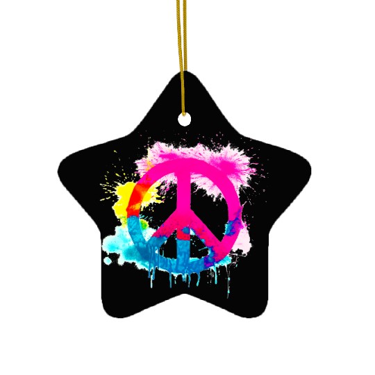 Peace sign neon colors groovy spray paint splatter Ceramic Ornaments