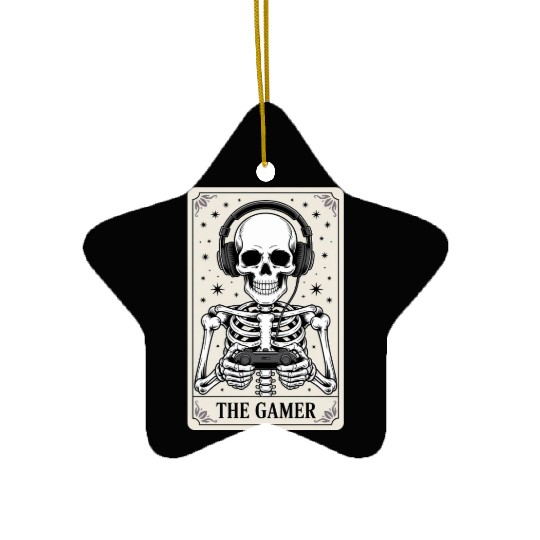 Tarot Card Skeleton Video Game Halloween Gamer Ceramic Ornaments