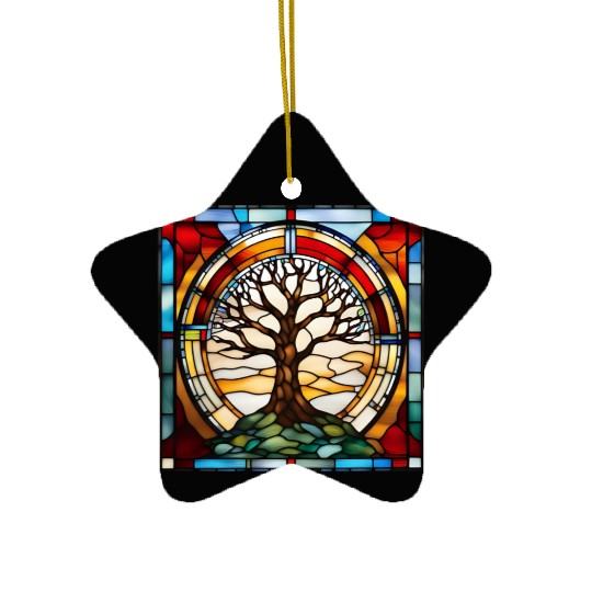 Stained Glass Tree of Life Artwork Ceramic Ornaments
