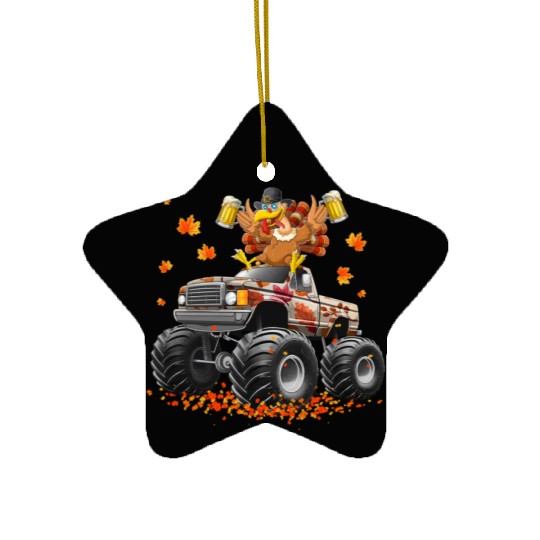 Thanksgiving Beer Turkey Riding Monster Truck  Ceramic Ornaments