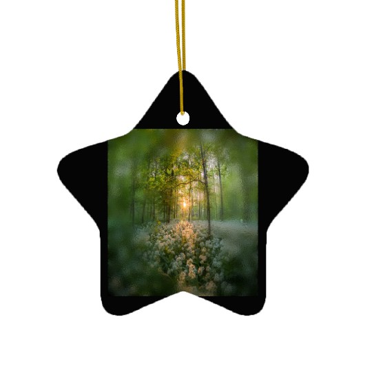 Sunlit Forest with Wildflowers Ceramic Ornaments