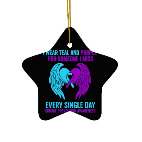 I Wear Teal and Purple for Someone Suicide Awarene Ceramic Ornaments