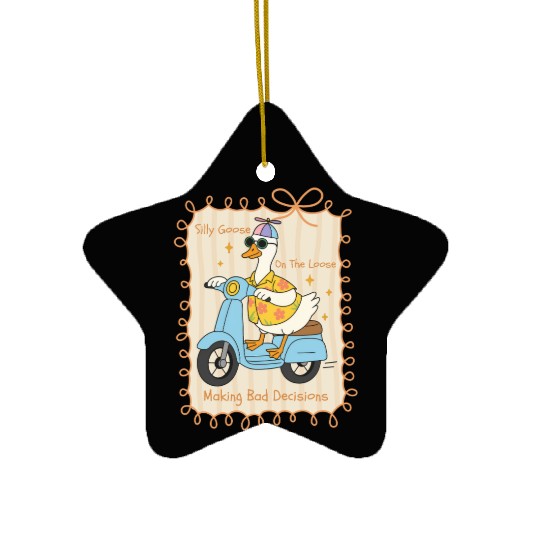Silly Goose Riding Scooter Design Ceramic Ornaments