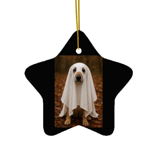 Autumn Forest Ghost Dog Tapestry Ceramic Ornaments