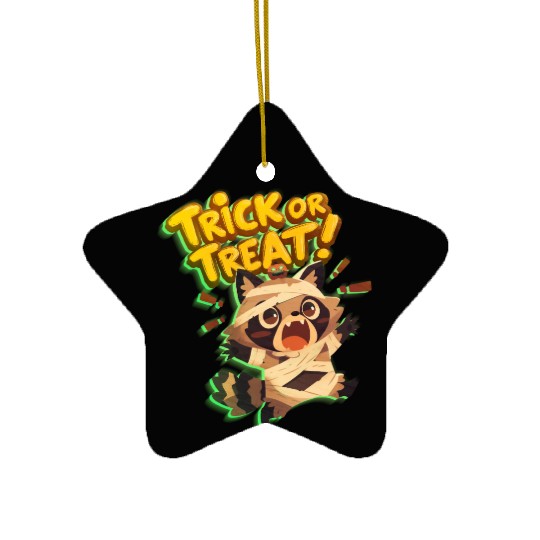 Cute raccoon in mummy costume with Trick or Treat Ceramic Ornaments