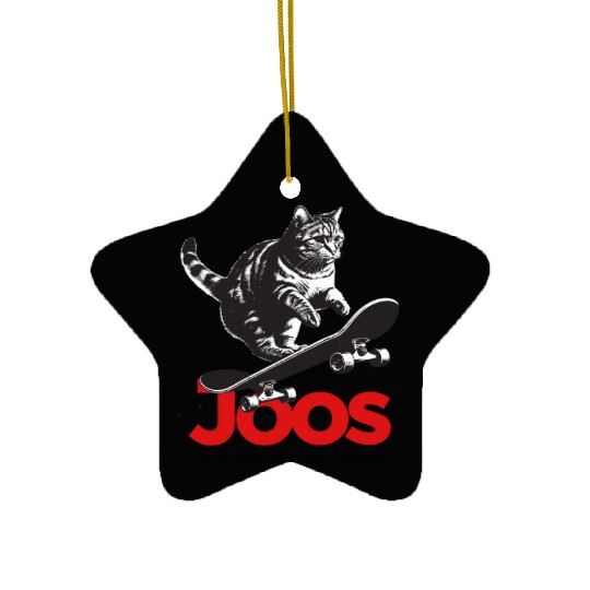 Cool Skateboard CAT with cute Boy Name JOOS Ceramic Ornaments