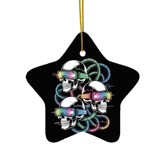 VR Skeleton Head Circuit Vision Streetwear Ceramic Ornaments