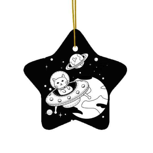 Space Cat Adventure Design Ceramic Ornaments