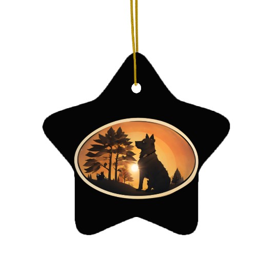 Sunset Wilderness Wolf Silhouette Ceramic Ornaments