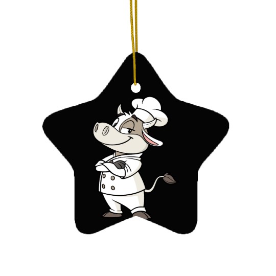 Charming Cow Chef Cartoon Illustration Ceramic Ornaments