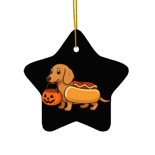 Hot Dog Dachshund Halloween Ceramic Ornaments
