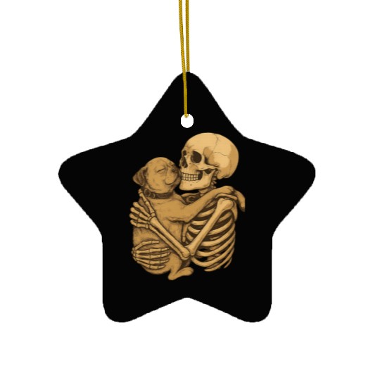 Skeleton Hugging Dog , a puppy’s love Ceramic Ornaments
