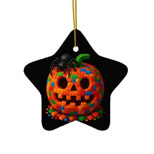 Master Builder Halloween Pumpkin and Spider Ceramic Ornaments