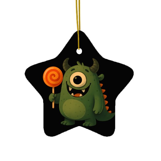 Whimsical Monster with Lollipop Ceramic Ornaments