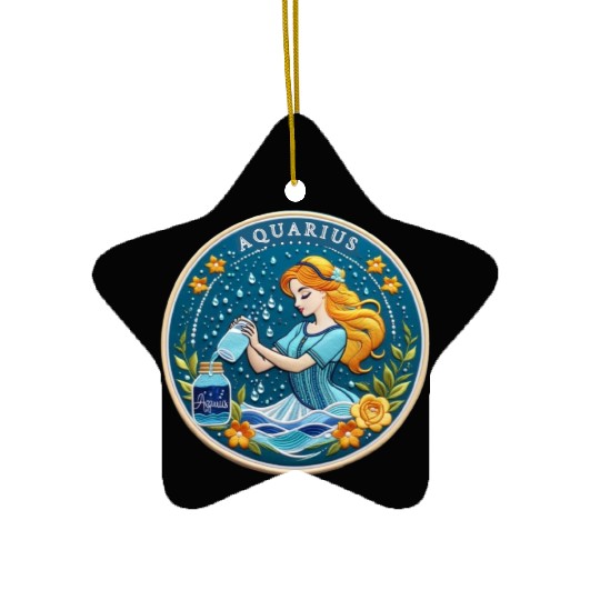 Aquarius Stylish Watercolor Zodiac Illustration Ceramic Ornaments