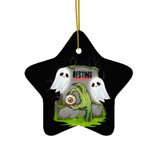 Spooky Graveyard with Ghosts and Eye Ceramic Ornaments