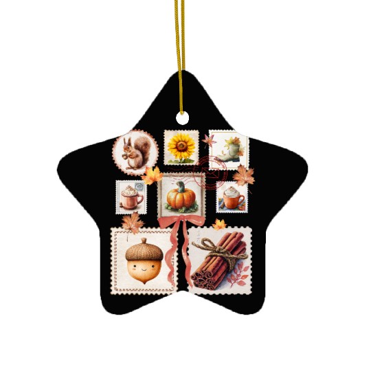 Watercolor Autumn Postage Stamps Fall Vibes Autumn Ceramic Ornaments