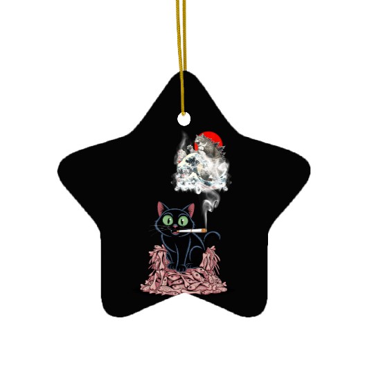 Black Cat Smoking Cigarette Catzilla Ceramic Ornaments