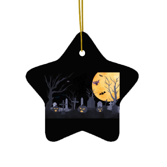 Trick-or-Treat Pumpkin Graveyard Ceramic Ornaments