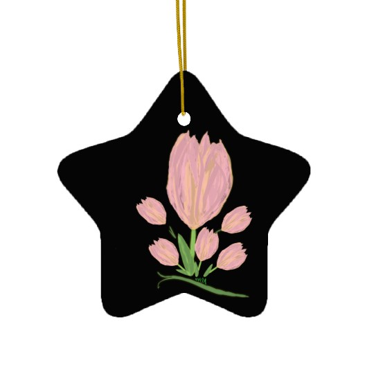 Elegant Pink Tulips  Illustration Ceramic Ornaments