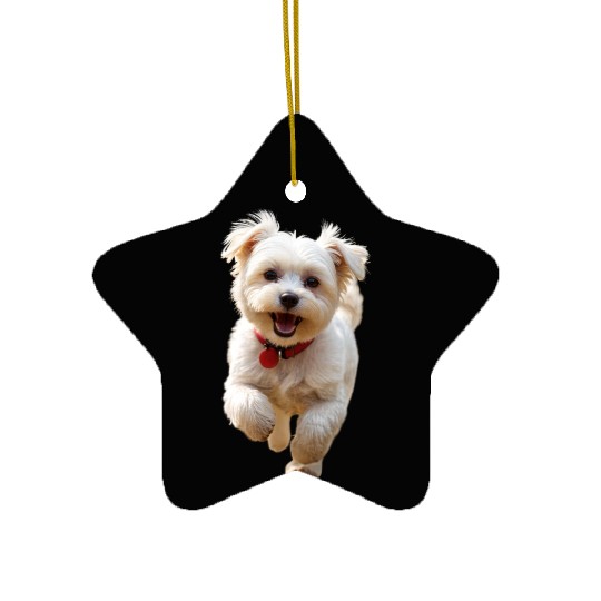 Joyful Puppy Run Illustration Ceramic Ornaments