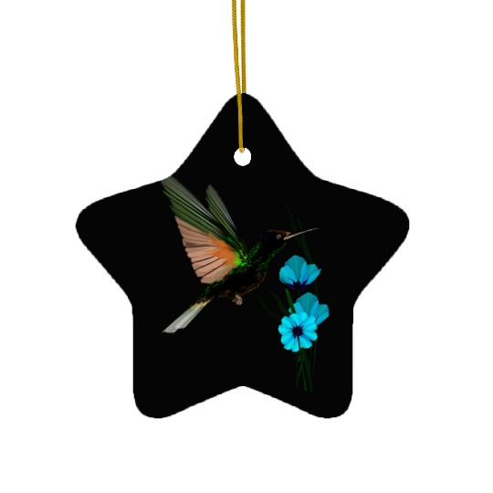 Green Hummingbird-Blue Flowers Ceramic Ornaments