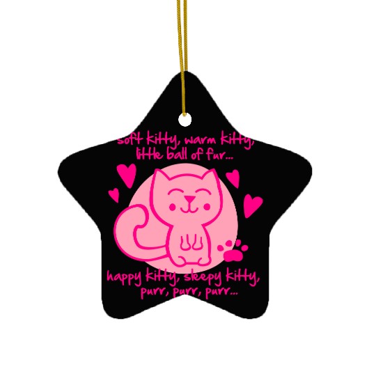 soft kitty, warm kitty, little ball of fur... Ceramic Ornaments