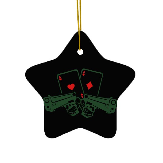 pistol poker card ace gun weapon revolve Ceramic Ornaments