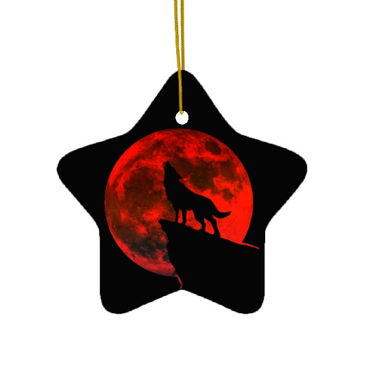 Howling wolf full blood moon space galaxy gift dog Ceramic Ornaments