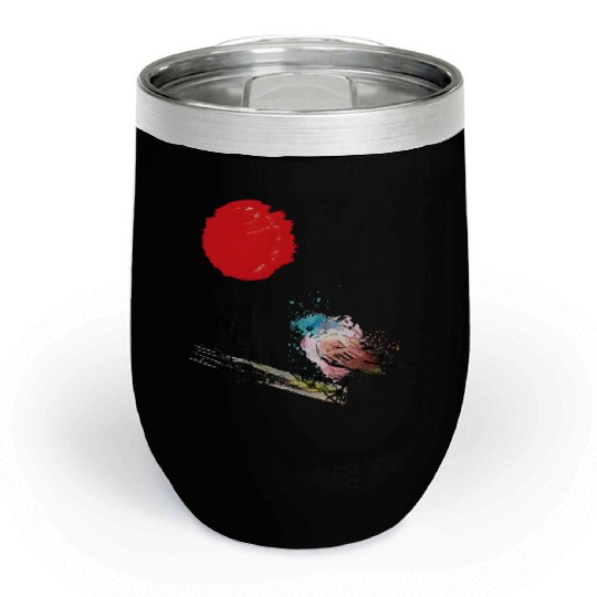 Murakami Birds Red Moon Japenese Chill Wine Tumblers