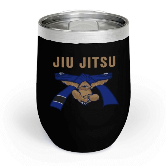 Jiu Jitsu BJJ Sloth Jiu Jitsu Blue Belt with Text Brown Light Chill Wine Tumblers