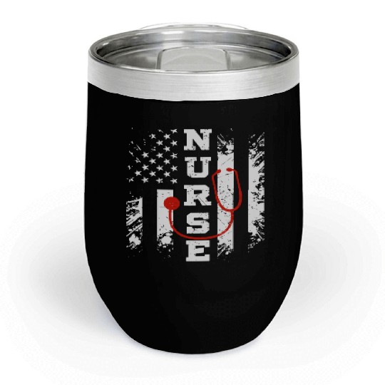 Patriotic Nurse US flag Stethoscope - Nurse Gift Chill Wine Tumblers