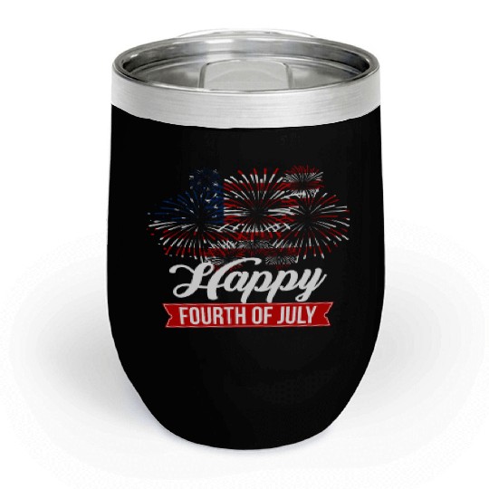 Fourth Of July Chill Wine Tumblers USA Flag Fireworks 4th of