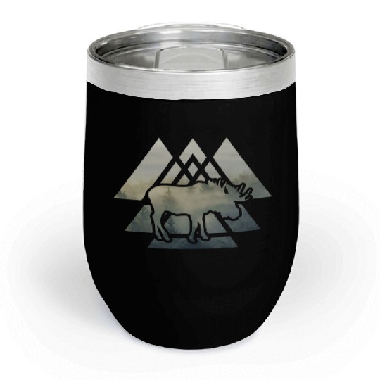 Elk Moose Silhouette Mountain Forest Chill Wine Tumblers