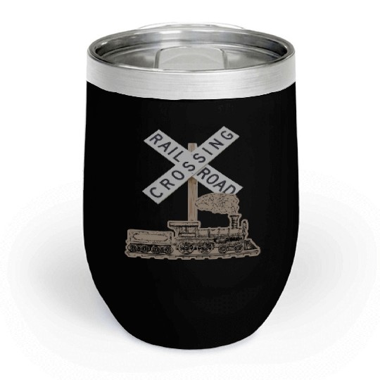 Train Track Railroad Crossing Chill Wine Tumblers