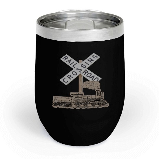 Train Track Railroad Crossing Chill Wine Tumblers