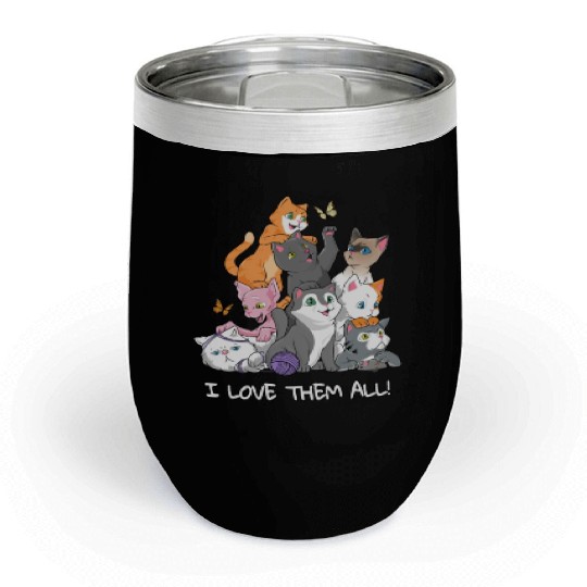 I love them all Cats Gift Maine Coon cat lover Chill Wine Tumblers