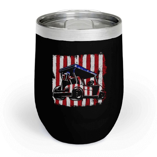 Funny Patriotic Golf Wear USA Flag Golf Cart Chill Wine Tumblers
