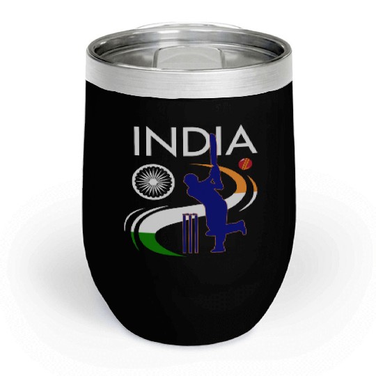 India Cricket With Indian Flag Brush Stroke Chill Wine Tumblers