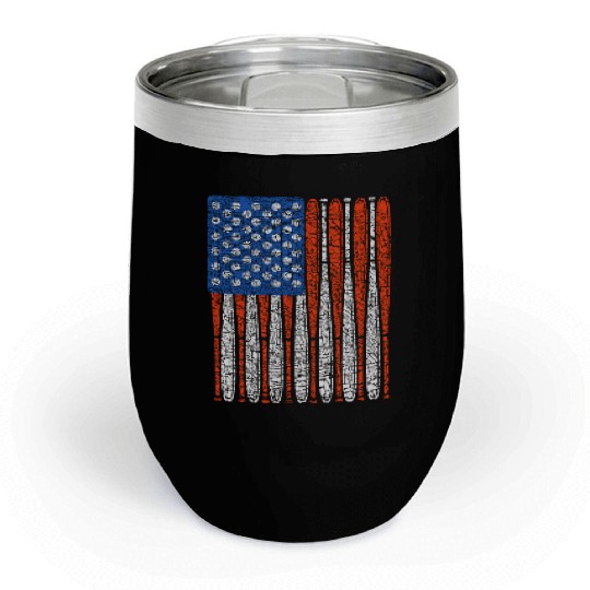 Vintage Baseball Bat American US Flag Gift Chill Wine Tumblers
