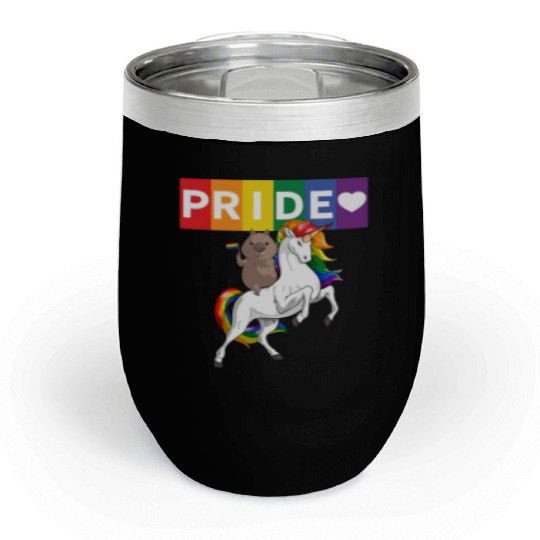 LGBT Gay Pride Wombat Riding Rainbow Unicorn Chill Wine Tumblers